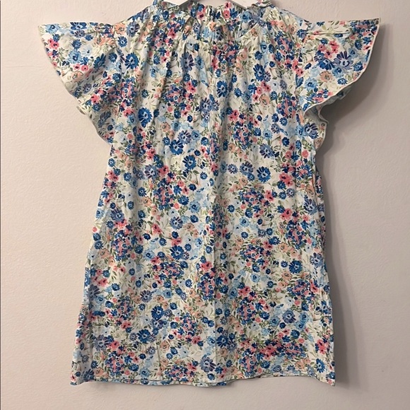 First Love Tops - First Love Blue and Pink Ruffled Peter Pan Collar Blouse pit to pit 20” lgth 27”